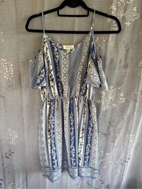 Monteau Blue and White Striped Paisley Mini Dress